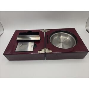 Wood & Metal Folding Cigar Ashtray with Cutter and Holder Set Missing Part